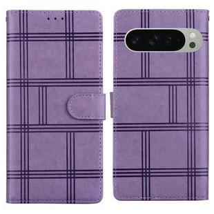 For Google Pixel 9 Pro Embossed Checkered Leather Phone Case(Purple)