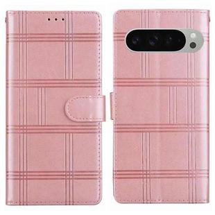 For Google Pixel 9 Pro Embossed Checkered Leather Phone Case(Pink)