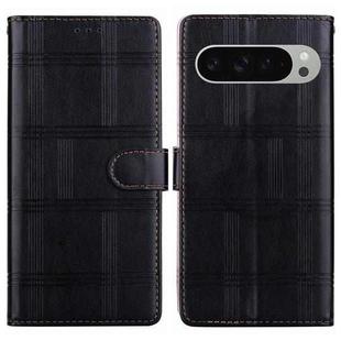 For Google Pixel 9 Pro Embossed Checkered Leather Phone Case(Black)