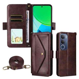 For vivo Y19s 4G Multi-card Slots Crossbody Cowhide Leather Phone Case(Brown)