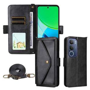 For vivo Y19s 4G Multi-card Slots Crossbody Cowhide Leather Phone Case(Black)
