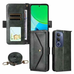 For vivo Y19s 4G Multi-card Slots Crossbody Cowhide Leather Phone Case(Green)