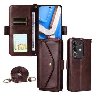 For vivo Y29 4G Global Multi-card Slots Crossbody Cowhide Leather Phone Case(Brown)