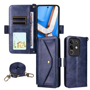 For vivo Y29 4G Global Multi-card Slots Crossbody Cowhide Leather Phone Case(Blue)