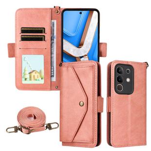 For vivo Y29 4G Global Multi-card Slots Crossbody Cowhide Leather Phone Case(Pink)