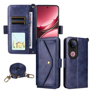 For vivo V50 5G Global / V50e Multi-card Slots Crossbody Cowhide Leather Phone Case(Blue)