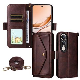 For vivo V50 Lite 5G Global Multi-card Slots Crossbody Cowhide Leather Phone Case(Brown)