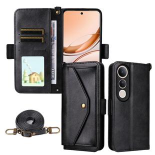For vivo V50 Lite 5G Global Multi-card Slots Crossbody Cowhide Leather Phone Case(Black)