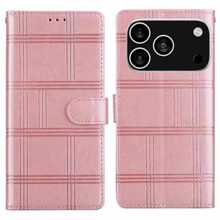 For iPhone 17 Pro Embossed Checkered Leather Phone Case(Pink)