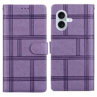 For iPhone 17 Embossed Checkered Leather Phone Case(Purple)