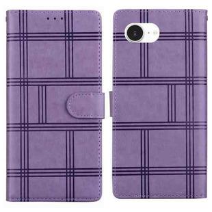 For iPhone 16e Embossed Checkered Leather Phone Case(Purple)