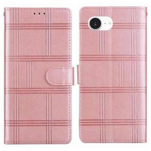 For iPhone 16e Embossed Checkered Leather Phone Case(Pink)