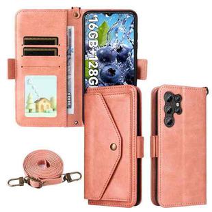 For Oukitel C1 Pro / C1 Multi-card Slots Crossbody Cowhide Leather Phone Case(Pink)