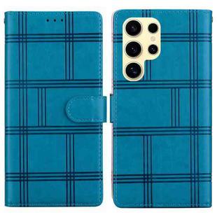 For Samsung Galaxy S25 Ultra 5G Embossed Checkered Leather Phone Case(Blue)