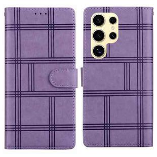 For Samsung Galaxy S25 Ultra 5G Embossed Checkered Leather Phone Case(Purple)