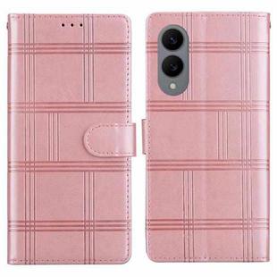 For Samsung Galaxy S25 Edge 5G Embossed Checkered Leather Phone Case(Pink)