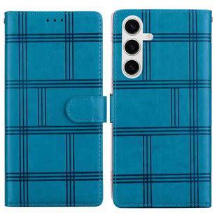 For Samsung Galaxy S23 5G Embossed Checkered Leather Phone Case(Blue)