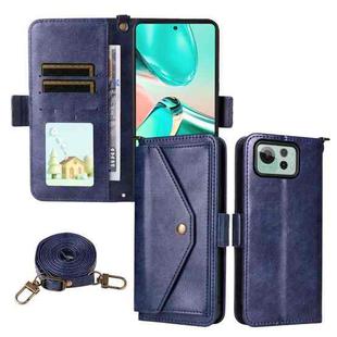 For Asus Zenfone 12 Ultra Multi-card Slots Crossbody Cowhide Leather Phone Case(Blue)