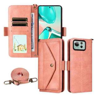 For Asus Zenfone 12 Ultra Multi-card Slots Crossbody Cowhide Leather Phone Case(Pink)