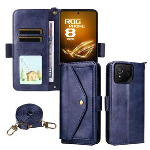 For Asus ROG Phone 8 / 8 Pro Multi-card Slots Crossbody Cowhide Leather Phone Case(Blue)