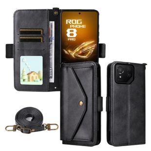 For Asus ROG Phone 8 / 8 Pro Multi-card Slots Crossbody Cowhide Leather Phone Case(Black)