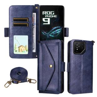 For Asus ROG Phone 9 / 9 Pro Multi-card Slots Crossbody Cowhide Leather Phone Case(Blue)