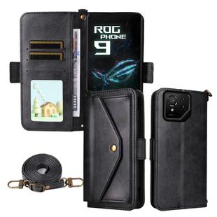 For Asus ROG Phone 9 / 9 Pro Multi-card Slots Crossbody Cowhide Leather Phone Case(Black)
