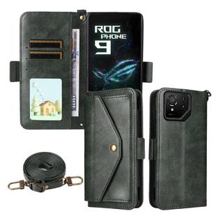 For Asus ROG Phone 9 / 9 Pro Multi-card Slots Crossbody Cowhide Leather Phone Case(Green)