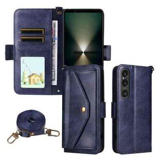 For Sony Xperia 1 VI Multi-card Slots Crossbody Cowhide Leather Phone Case(Blue)