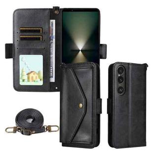 For Sony Xperia 1 VI Multi-card Slots Crossbody Cowhide Leather Phone Case(Black)