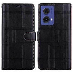 For Motorola Moto G85 5G Embossed Checkered Leather Phone Case(Black)