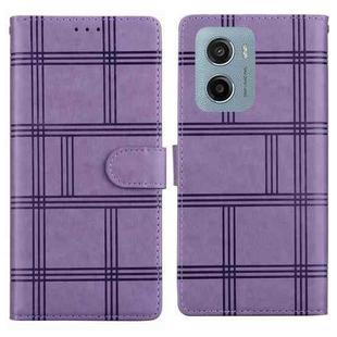For Motorola Moto E15 Embossed Checkered Leather Phone Case(Purple)