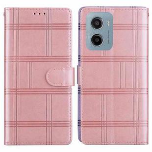 For Motorola Moto E15 Embossed Checkered Leather Phone Case(Pink)