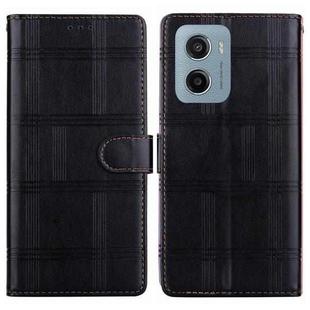 For Motorola Moto E15 Embossed Checkered Leather Phone Case(Black)