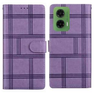 For Motorola Moto G35 Embossed Checkered Leather Phone Case(Purple)