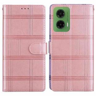 For Motorola Moto G35 Embossed Checkered Leather Phone Case(Pink)