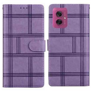 For Motorola Moto G55 Embossed Checkered Leather Phone Case(Purple)