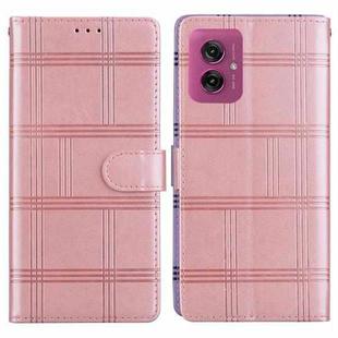 For Motorola Moto G55 Embossed Checkered Leather Phone Case(Pink)