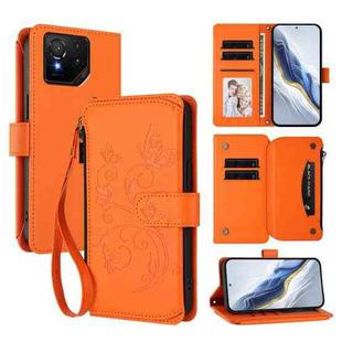 For ASUS ROG Phone 9 / 9 Pro Butterfly Love Flower Multi-card Zipper Wallet Leather Phone Case(Orange)