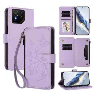 For ASUS ROG Phone 9 / 9 Pro Butterfly Love Flower Multi-card Zipper Wallet Leather Phone Case(Light Purple)
