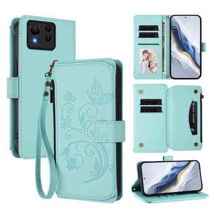 For ASUS Zenfone 11 Ultra Butterfly Love Flower Multi-card Zipper Wallet Leather Phone Case(Mint Green)
