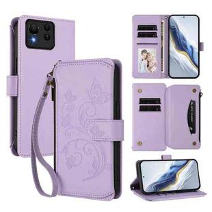 For ASUS Zenfone 11 Ultra Butterfly Love Flower Multi-card Zipper Wallet Leather Phone Case(Light Purple)