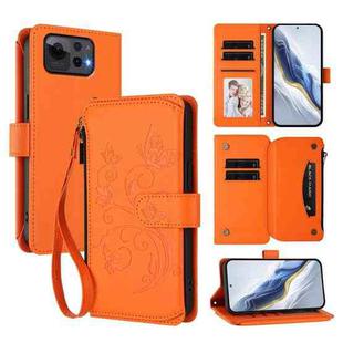For ASUS Zenfone 12 Ultra Butterfly Love Flower Multi-card Zipper Wallet Leather Phone Case(Orange)