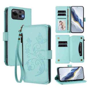 For ASUS Zenfone 12 Ultra Butterfly Love Flower Multi-card Zipper Wallet Leather Phone Case(Mint Green)