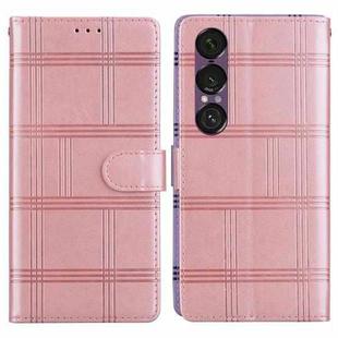 For Sony Xperia 1 VII Embossed Checkered Leather Phone Case(Pink)