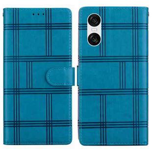 For Sony Xperia 10 VI Embossed Checkered Leather Phone Case(Blue)