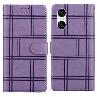For Sony Xperia 10 VI Embossed Checkered Leather Phone Case(Purple)