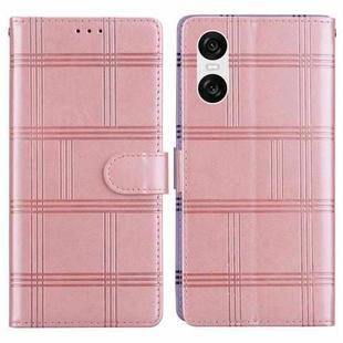 For Sony Xperia 10 VI Embossed Checkered Leather Phone Case(Pink)