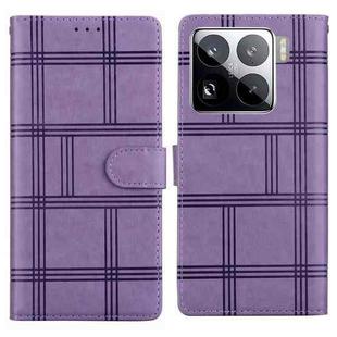For Xiaomi 15 Pro Embossed Checkered Leather Phone Case(Purple)