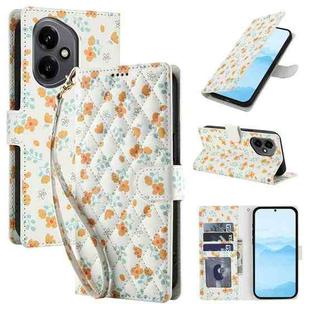 For Honor 400 Global 156.5mm Flower Pattern Buckle Leather Phone Case with Lanyard(Orange Flowers)